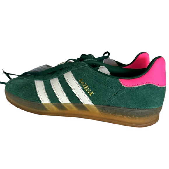 Adidas | Gazelle Indoor Green Suede with Pink heel tab Sz Women’s 9.5 NWT - Picture 2 of 7